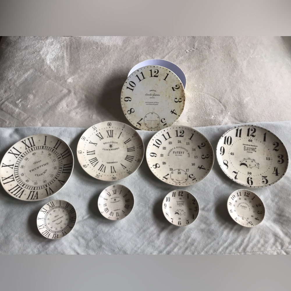 Pottery Barn Clock Plates and Dipping dishes in Cream and Black